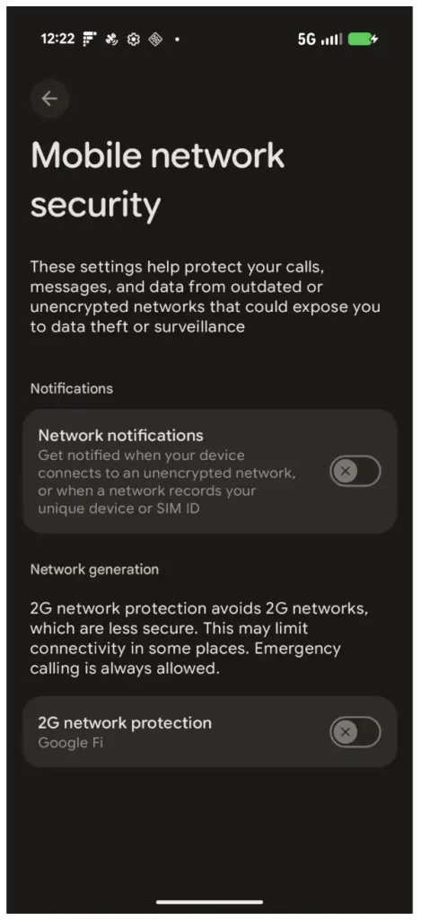 2G network protection Android 16