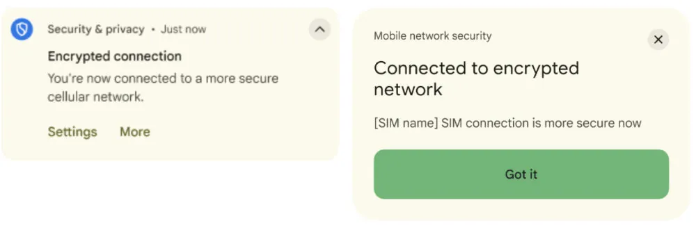 Network notifications Android 16