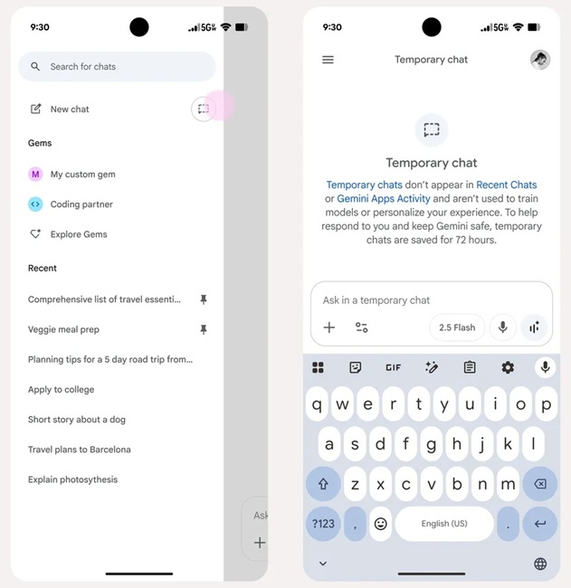 Gemini Temporary Chats