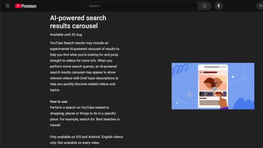 Youtube AI-Powered Search Results Carousel