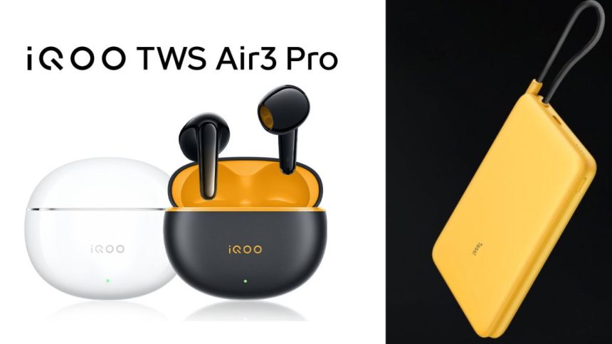 iQOO Launches TWS Air3 Pro Earbuds with 50dB ANC and 22.5W 10,000mAh Power Bank with Built-In Cable