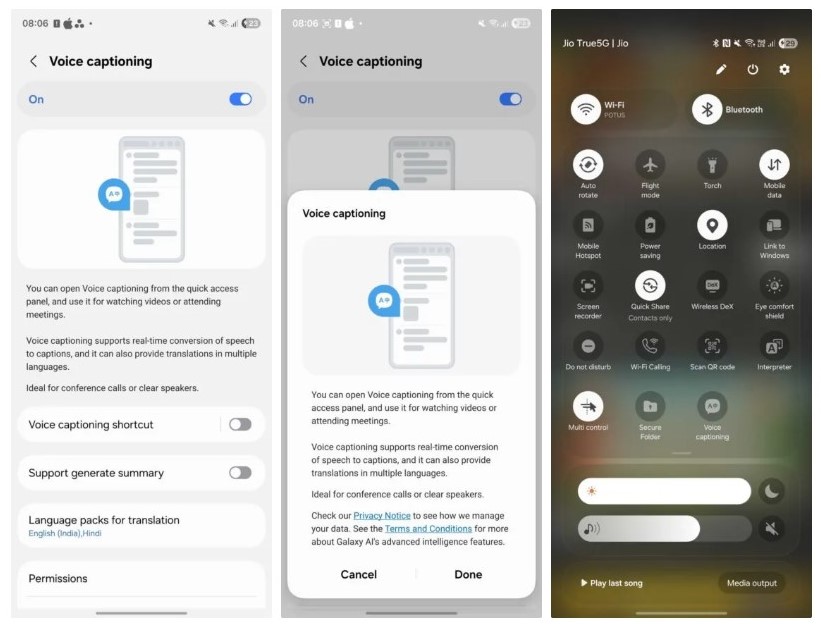 Voice Captioning feature in One UI 8
