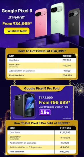 Flipkart Big Billion Days 2025 sale price of the Pixel 9 and Pixel 9 Pro Fold