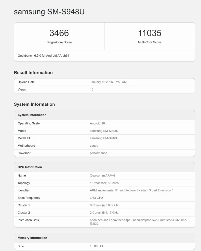 Galaxy S26 Ultra Geekbench