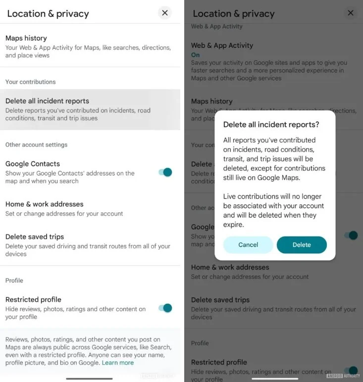 remove incident reports you've submitted on Google Maps